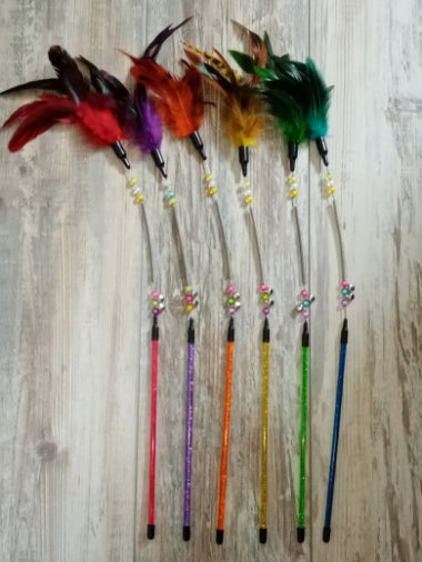 Feather Wand Cat Kitten Toy Wire Chaser Teaser Interactive Wand