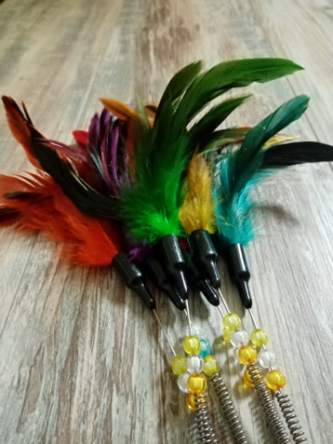 Feather Wand Cat Kitten Toy Wire Chaser Teaser Interactive Wand