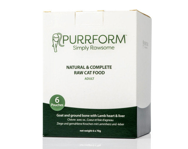 Cat Premium Organic Raw Food 5 Boxes Purrform Goat Ground Bone Lamb Heart & Liver Pouches