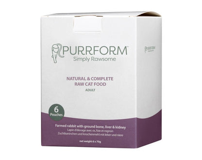 Cat Premium Organic Raw Food 5 Boxes Purrform Rabbit Ground Bone Liver & Kidney Pouches